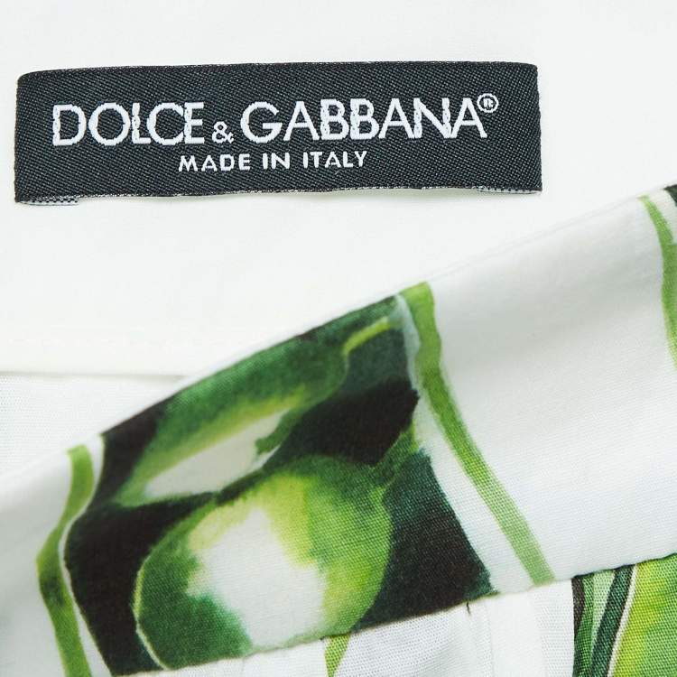 Pre Owned Dolce & Gabbana White/Green Peas Print Cotton Midi Skirt L