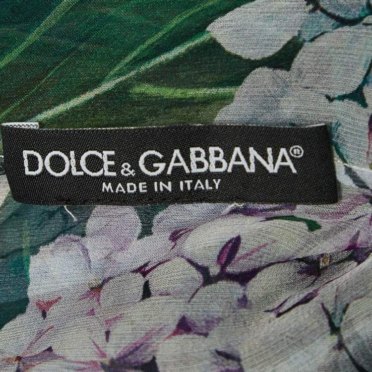 Pre Owned Dolce & Gabbana Green Hydrangea Print Silk Off-Shoulder Top M