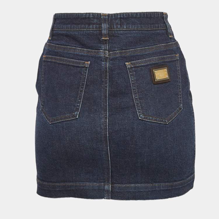 Pre Owned Dolce & Gabbana Navy Blue Denim Mini Skirt M Waist 28"