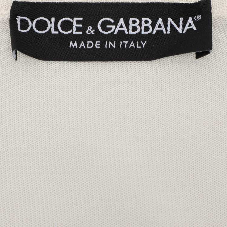 Pre Owned Dolce & Gabbana Cream Silk Knit Button Front Cardigan L