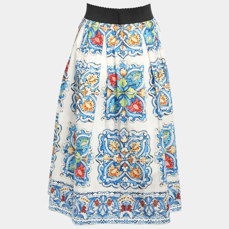 Pre Owned Dolce & Gabbana Multicolor Floral Print Cotton Midi Skirt L