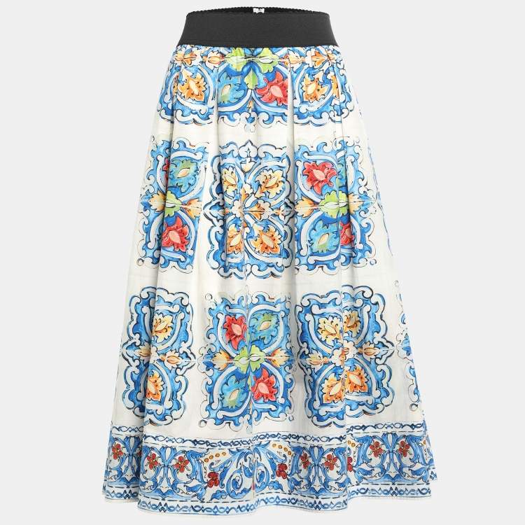 Pre Owned Dolce & Gabbana Multicolor Floral Print Cotton Midi Skirt L