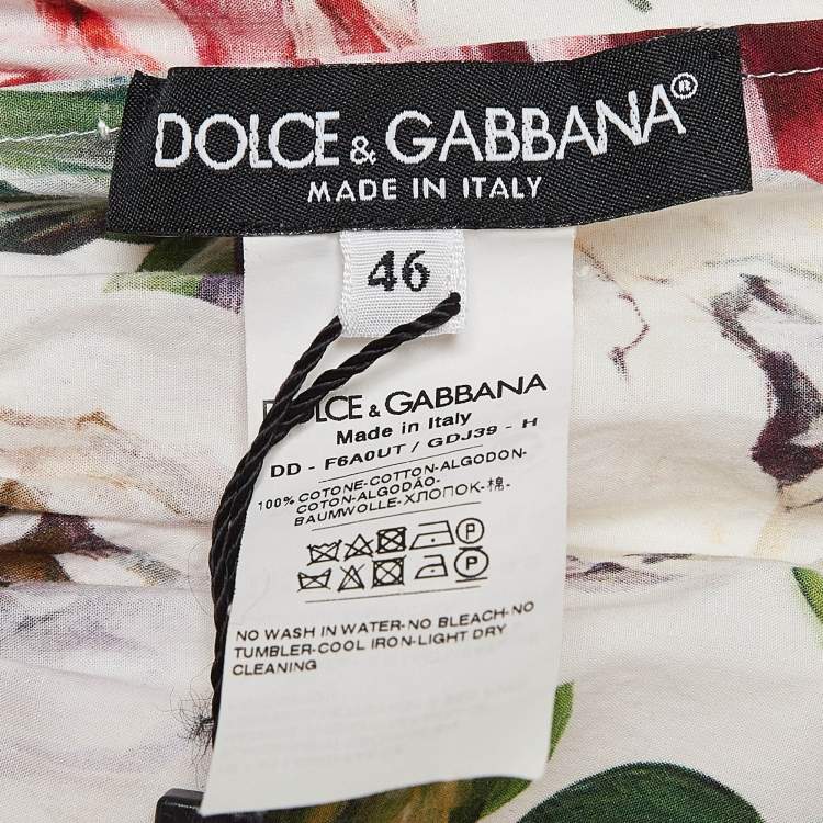 Pre Owned Dolce & Gabbana White Floral Print Cotton Ruffled Dress L