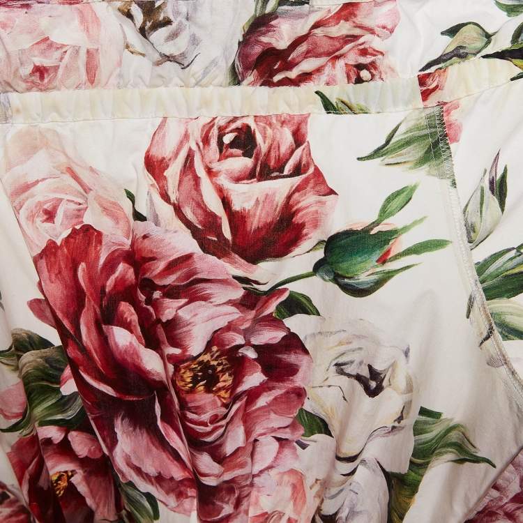Pre Owned Dolce & Gabbana White Floral Print Cotton Ruffled Dress L