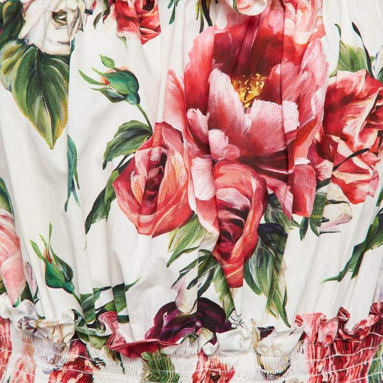 Pre Owned Dolce & Gabbana White Floral Print Cotton Ruffled Dress L
