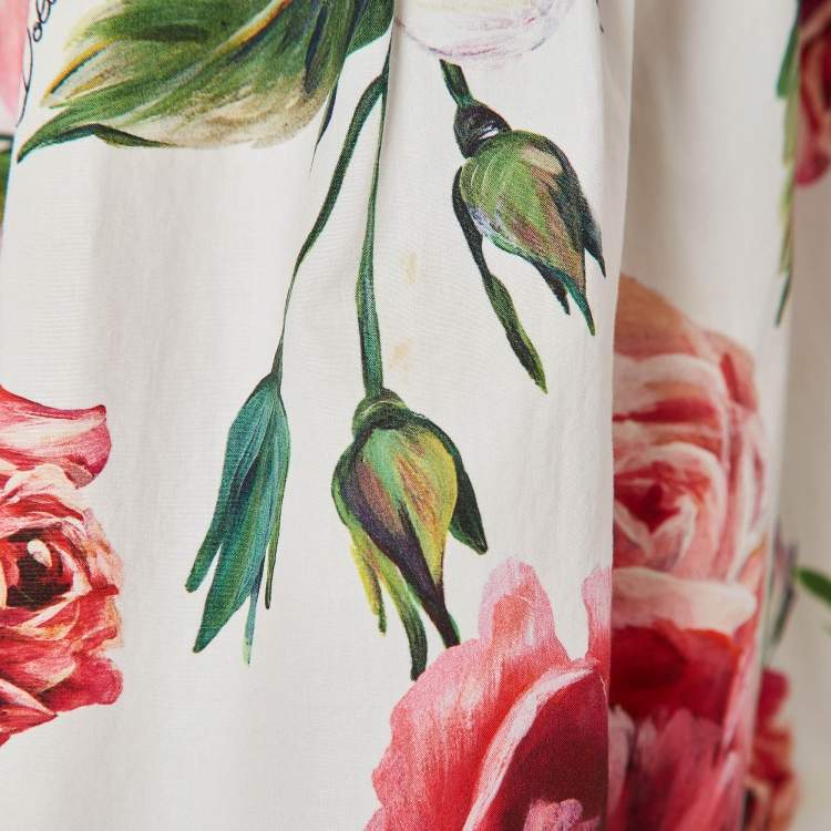 Pre Owned Dolce & Gabbana White Floral Print Cotton Ruffled Dress L