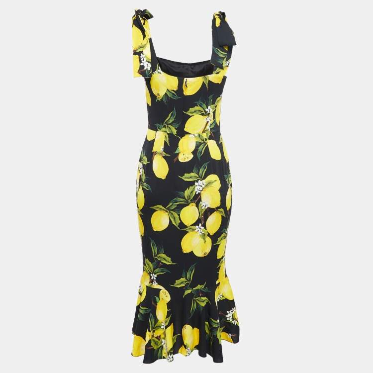 Pre Owned Dolce & Gabbana Black Lemon Print Silk Sleeveless Midi Dress M