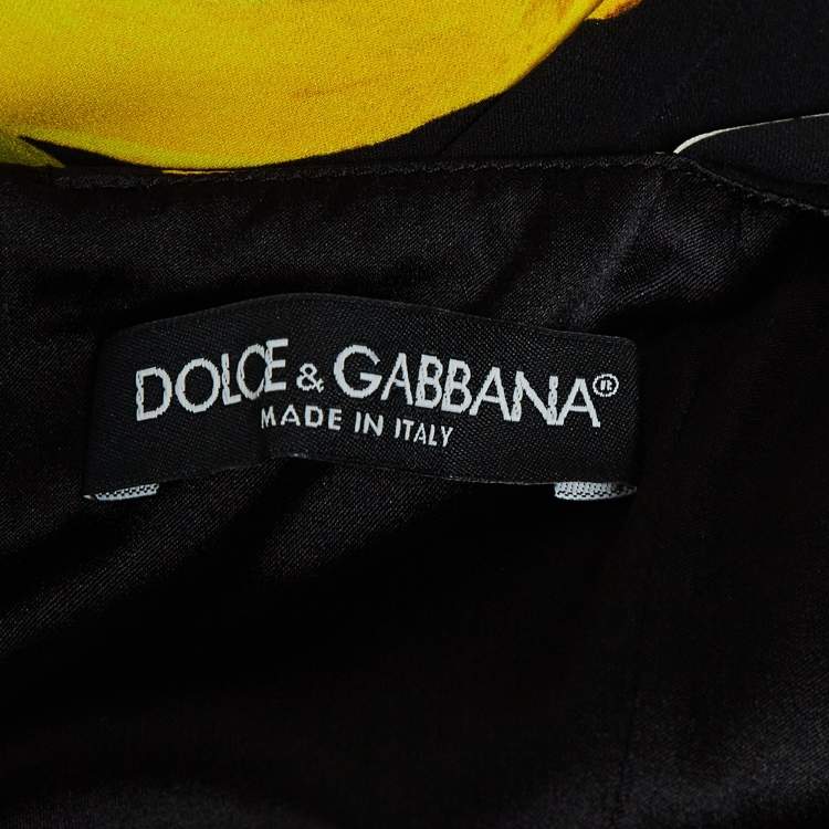 Pre Owned Dolce & Gabbana Black Lemon Print Silk Sleeveless Midi Dress M