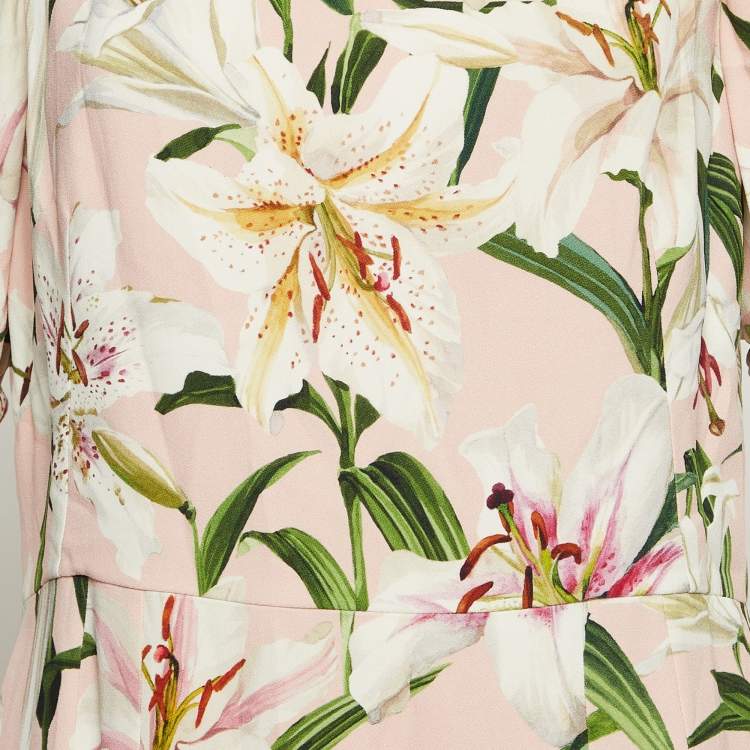 Pre Owned Dolce & Gabbana Pink Lily Print Crepe Mini Dress XL