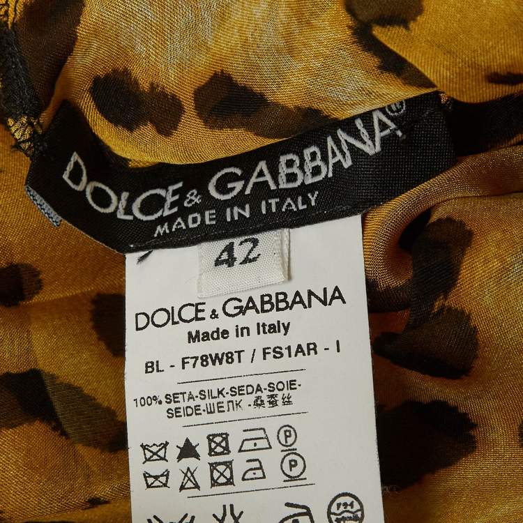 مملوكة مسبقًا Dolce & Gabbana Yellow Leopard Print Silk Off-Shoulder Top M