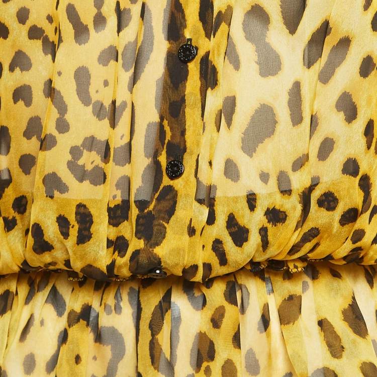 مملوكة مسبقًا Dolce & Gabbana Yellow Leopard Print Silk Off-Shoulder Top M