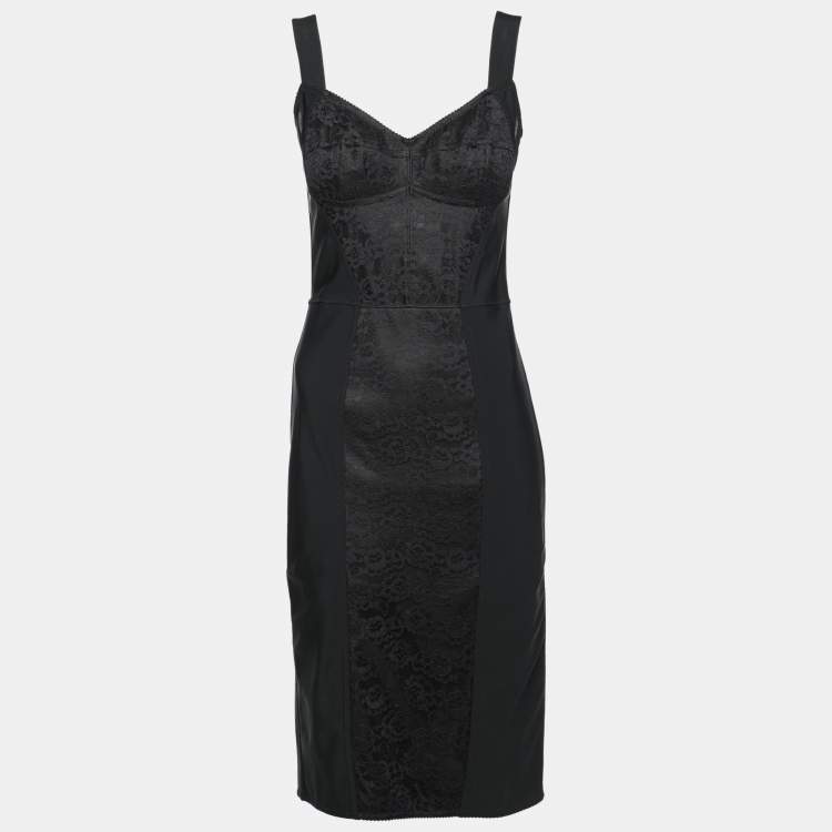 Pre Owned Dolce & Gabbana Black Nylon Bustier Midi Dress S