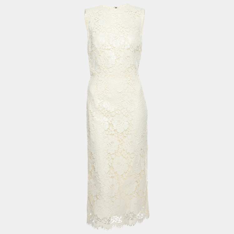 مملوكة مسبقًا Dolce & Gabbana Cream Floral Lace Midi Dress S