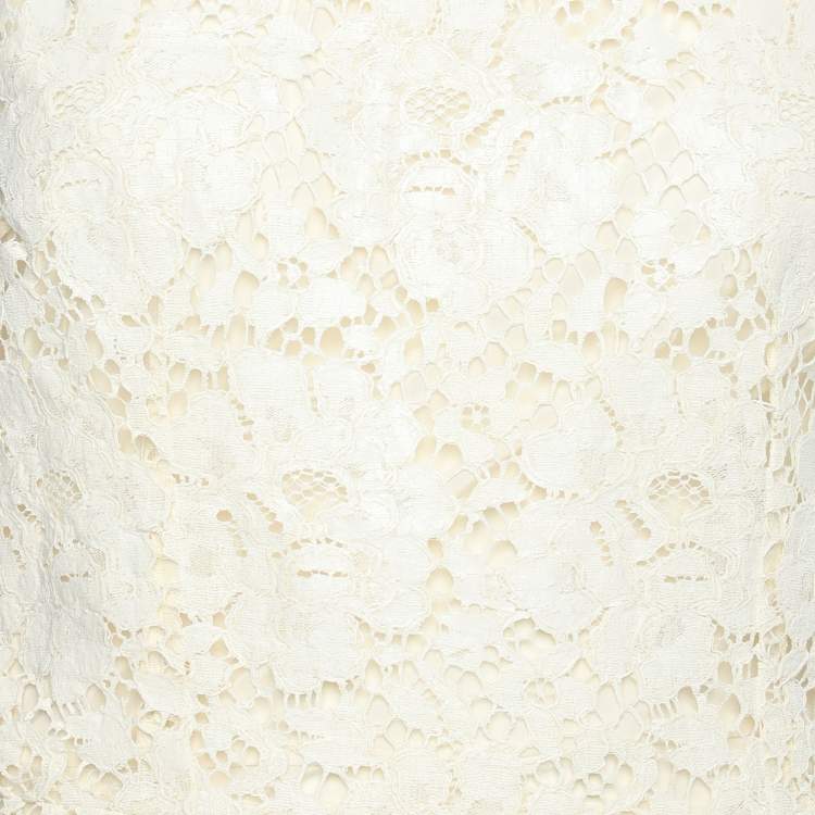 مملوكة مسبقًا Dolce & Gabbana Cream Floral Lace Midi Dress S