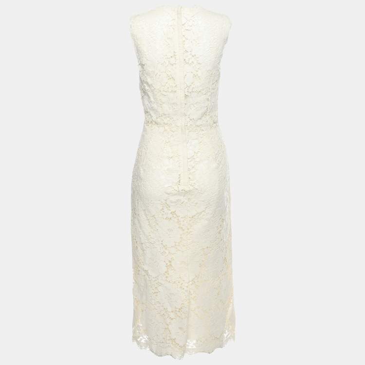 مملوكة مسبقًا Dolce & Gabbana Cream Floral Lace Midi Dress S