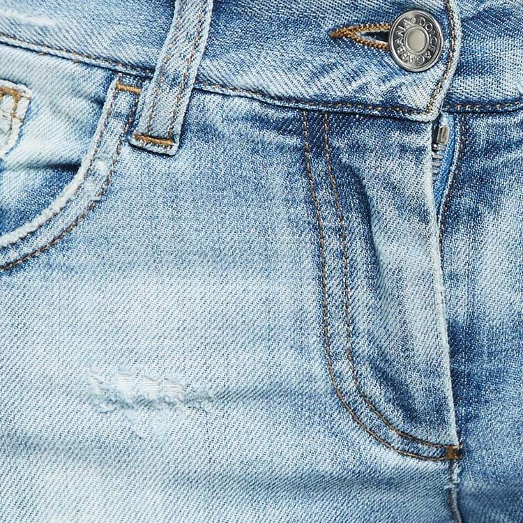 Pre Owned Dolce & Gabbana Blue Distressed Denim Skinny Jeans S Waist 30"