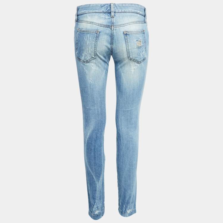 Pre Owned Dolce & Gabbana Blue Distressed Denim Skinny Jeans S Waist 30"