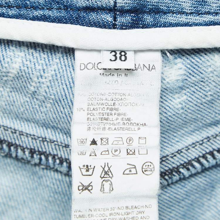 Pre Owned Dolce & Gabbana Blue Distressed Denim Skinny Jeans S Waist 30"