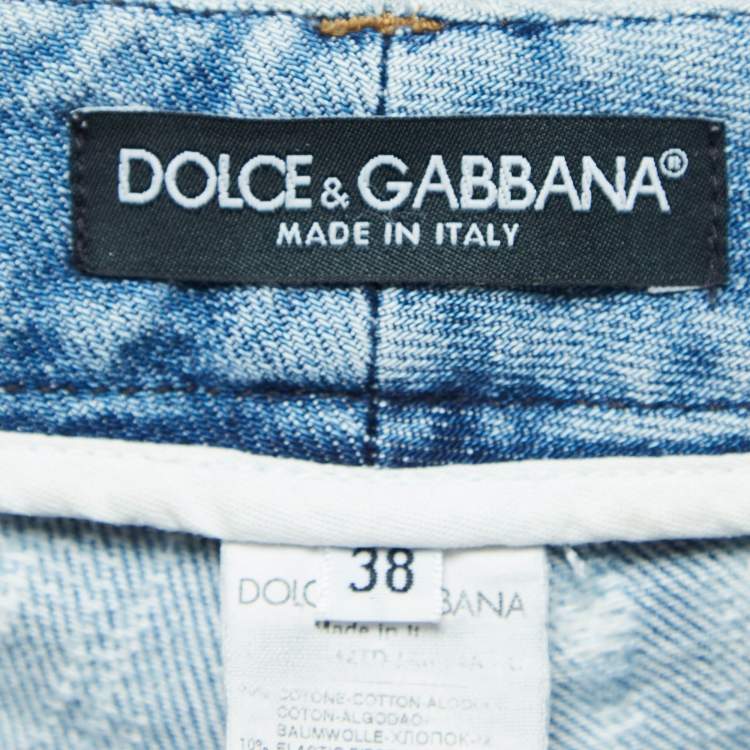 Pre Owned Dolce & Gabbana Blue Distressed Denim Skinny Jeans S Waist 30"