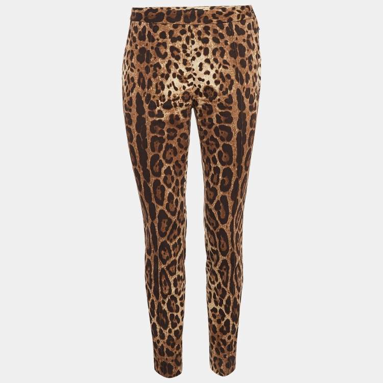 Pre Owned Dolce & Gabbana Brown Leopard Print Stretch Cotton Trousers S