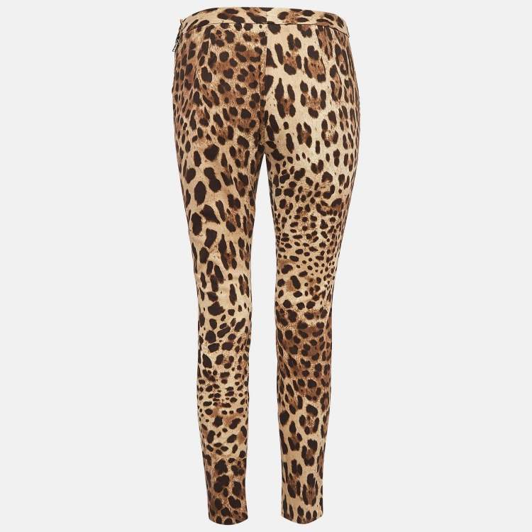 Pre Owned Dolce & Gabbana Brown Leopard Print Stretch Cotton Trousers S