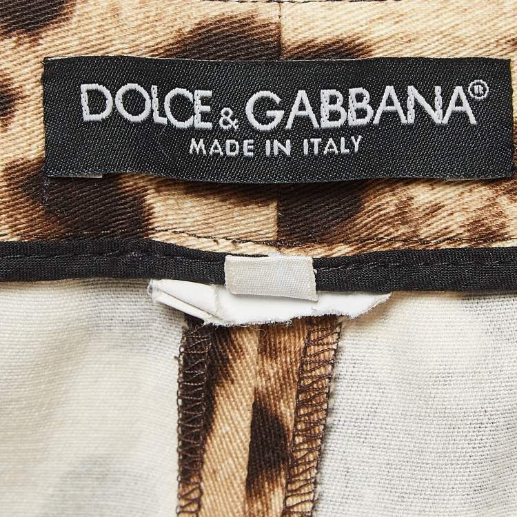 Pre Owned Dolce & Gabbana Brown Leopard Print Stretch Cotton Trousers S