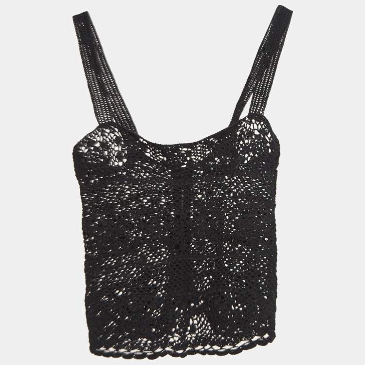 Pre Owned Dolce & Gabbana Black Crochet Knit Sheer Cami Top S