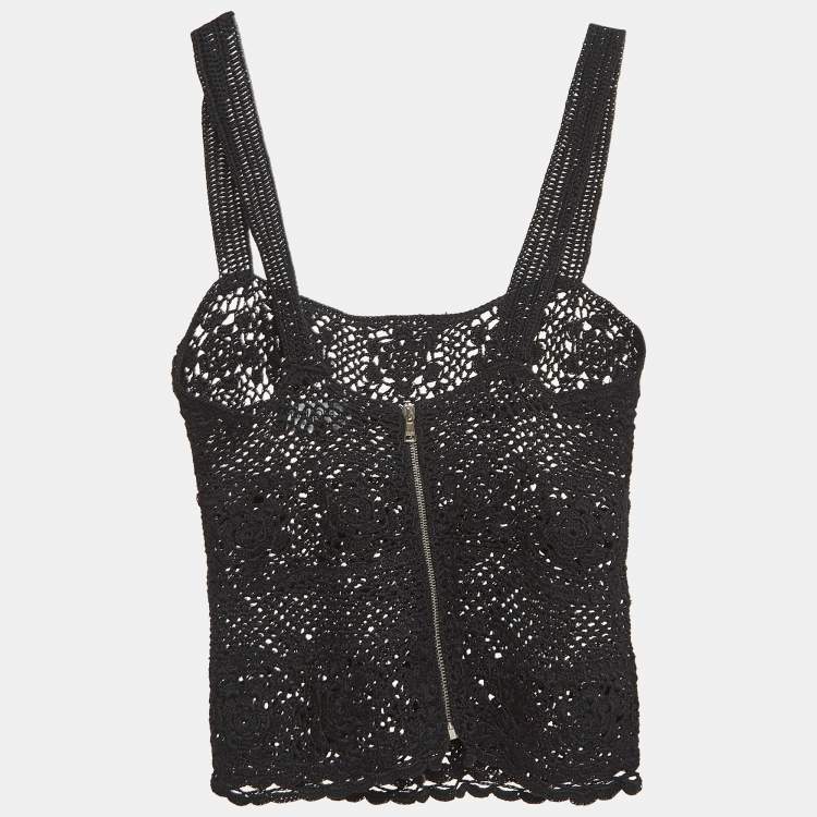 Pre Owned Dolce & Gabbana Black Crochet Knit Sheer Cami Top S