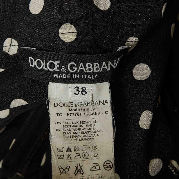 Pre Owned Dolce & Gabbana Black Polka Dots Print Silk Sweetheart Neck Top S