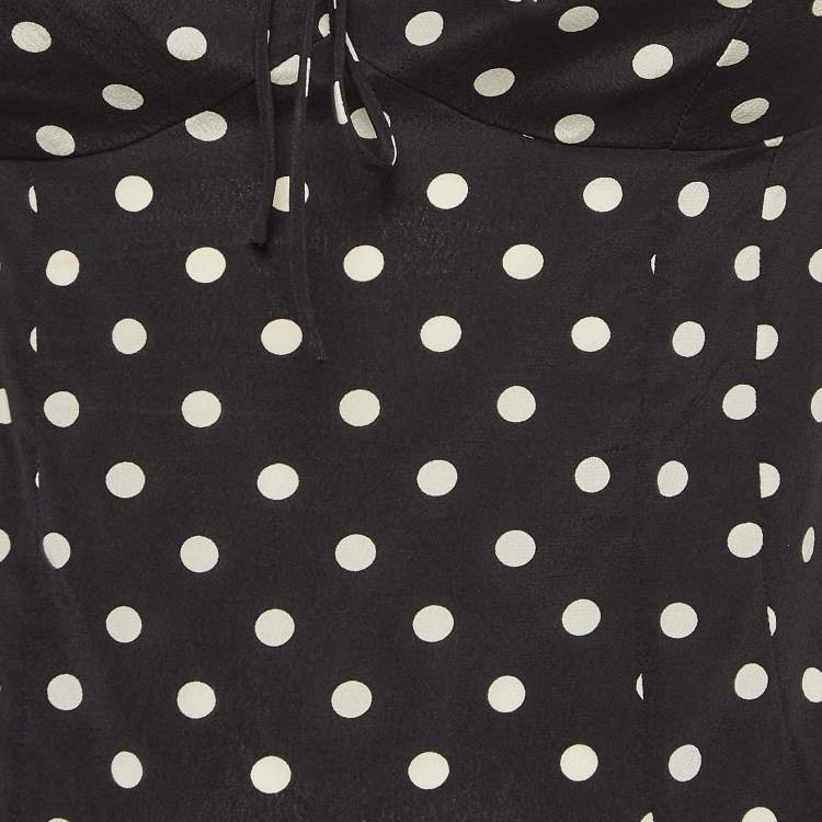 Pre Owned Dolce & Gabbana Black Polka Dots Print Silk Sweetheart Neck Top S