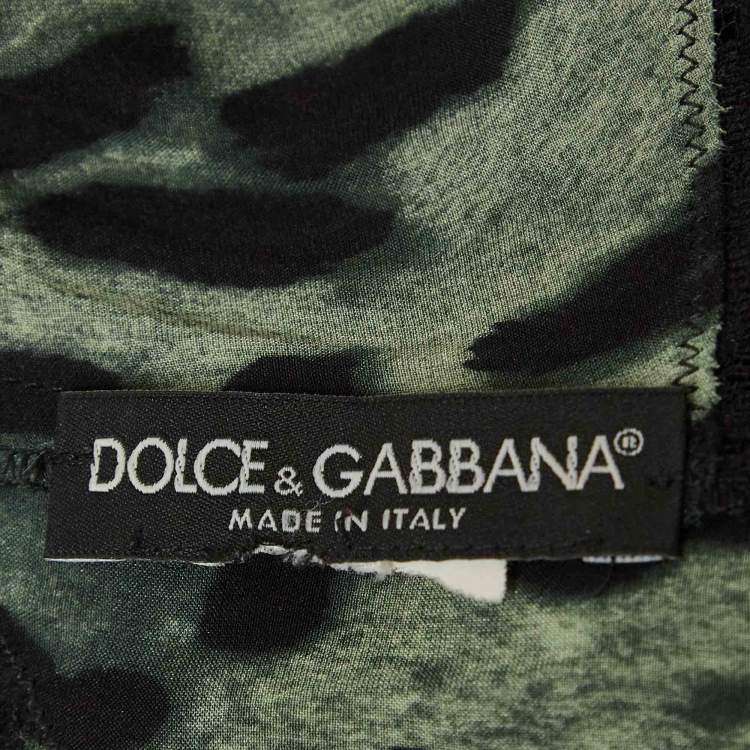 Pre Owned Dolce & Gabbana Green Leopard Print Lace Trim Stretch Satin Camisole Top S