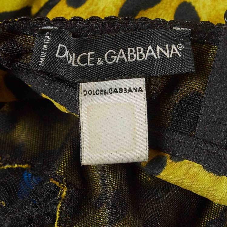Pre Owned Dolce & Gabbana Yellow Leopard Print Stretch Satin and Lace Camisole Top M