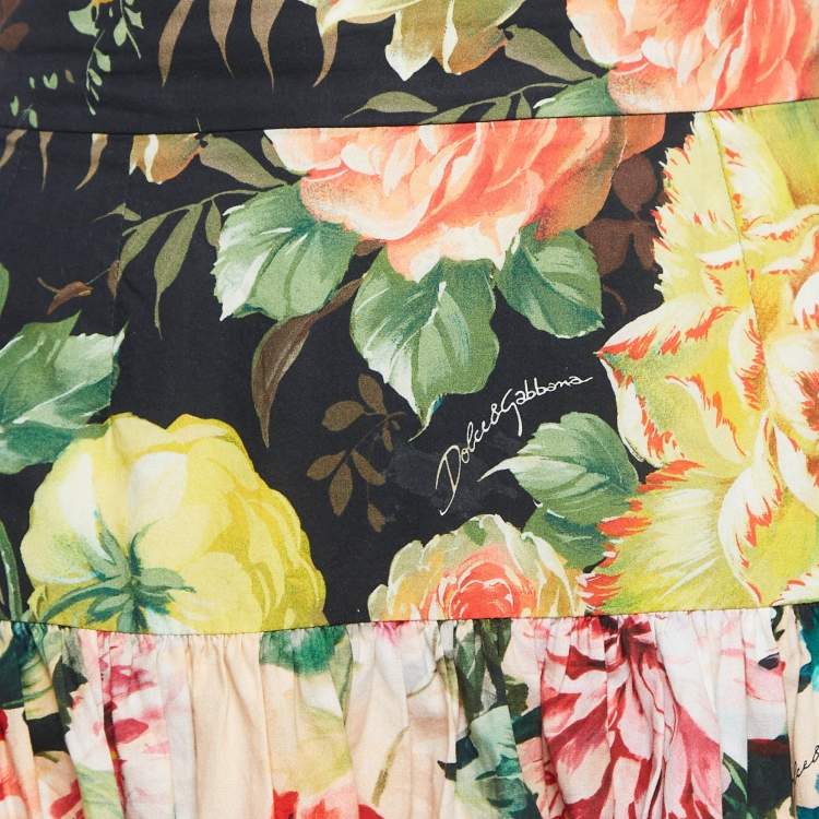 Pre Owned Dolce & Gabbana Multicolor Floral Print Poplin Tiered Short Skirt M