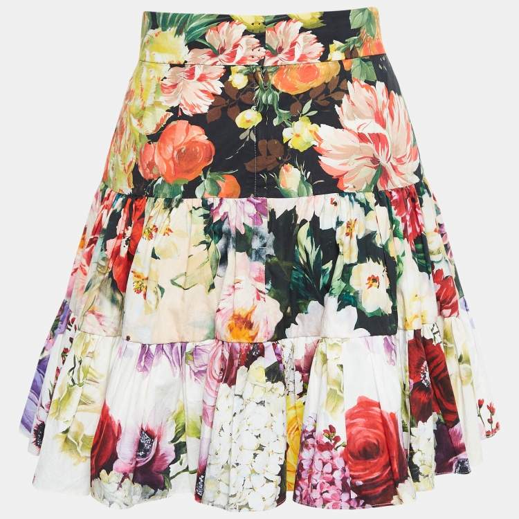 Pre Owned Dolce & Gabbana Multicolor Floral Print Poplin Tiered Short Skirt M
