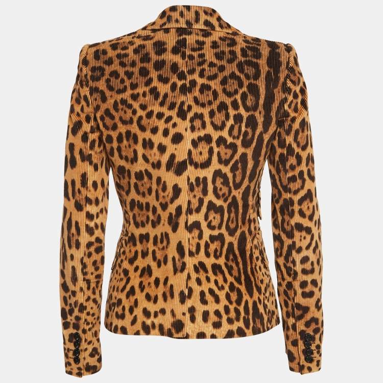 Pre Owned Dolce & Gabbana Brown Leopard Print Corduroy Single Breasted Blazer S
