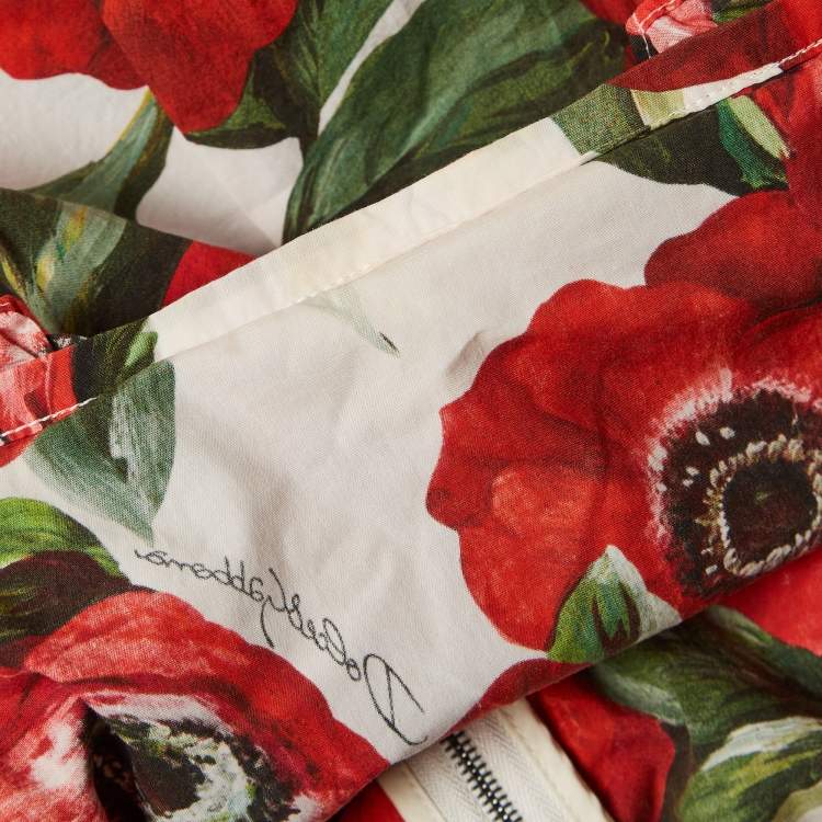 مملوكة مسبقًا Dolce & Gabbana Red Floral Print Poplin Tiered Short Dress S