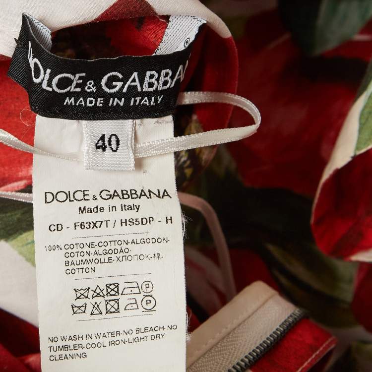 مملوكة مسبقًا Dolce & Gabbana Red Floral Print Poplin Tiered Short Dress S