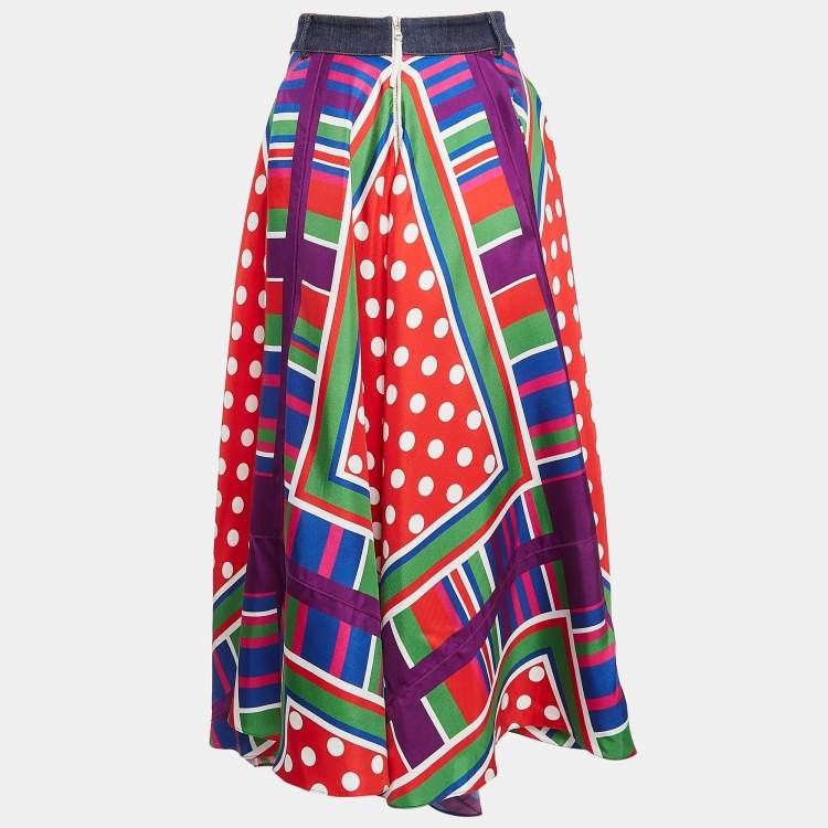 Pre Owned D&G Multicolor Printed Silk Asymmetric Midi Skirt S
