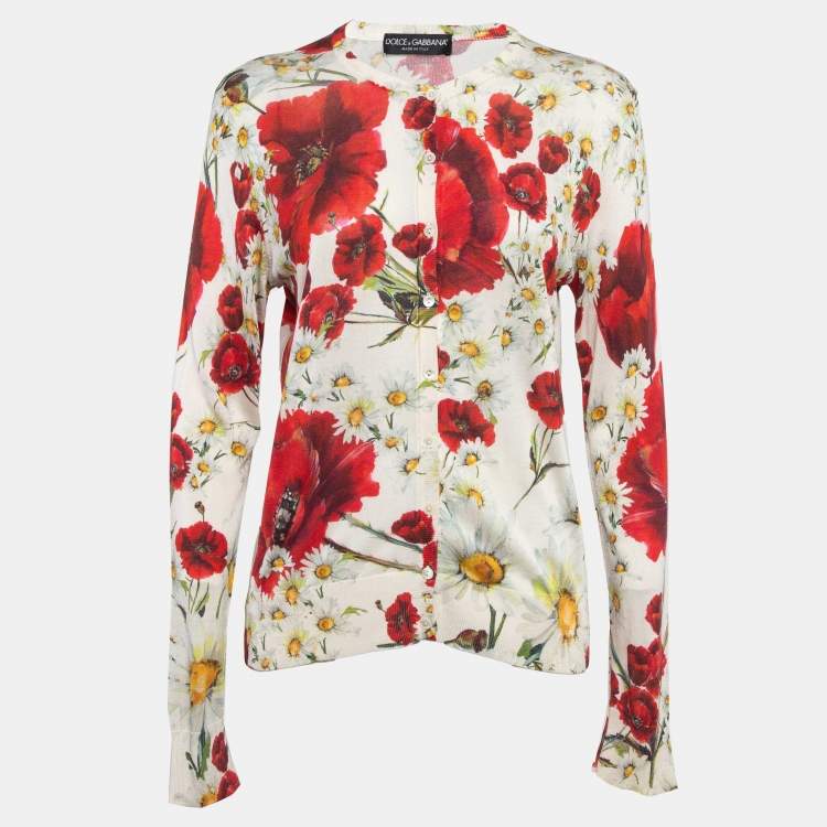 Pre Owned Dolce & Gabbana Multicolor Floral Print Silk Knit Button Front Cardigan L