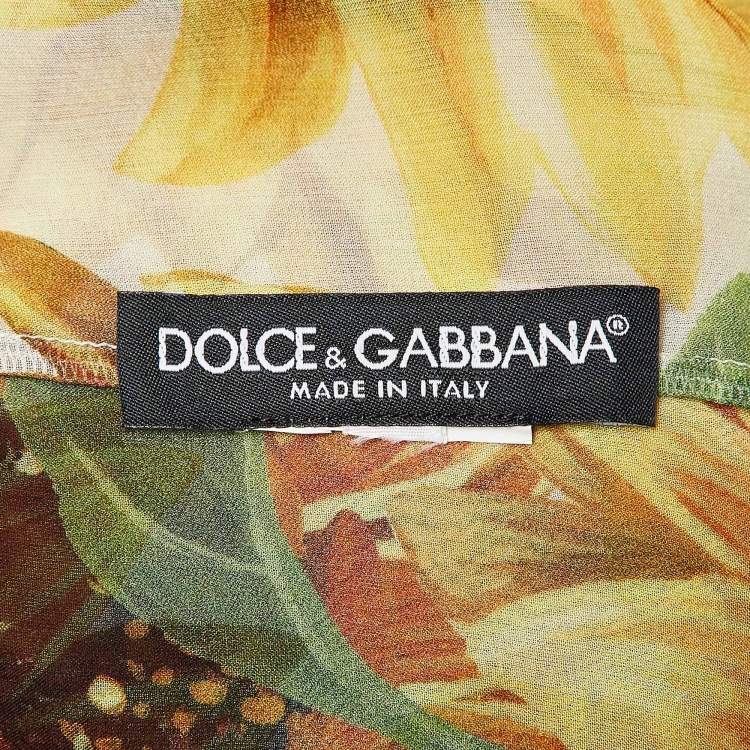 Pre Owned Dolce & Gabbana Yellow Floral Print Button Front Tie-Up Neck Blouse S