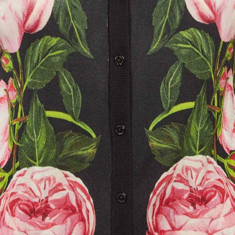 Pre Owned Dolce & Gabbana Black Floral Print Knit Button Front Cardigan S