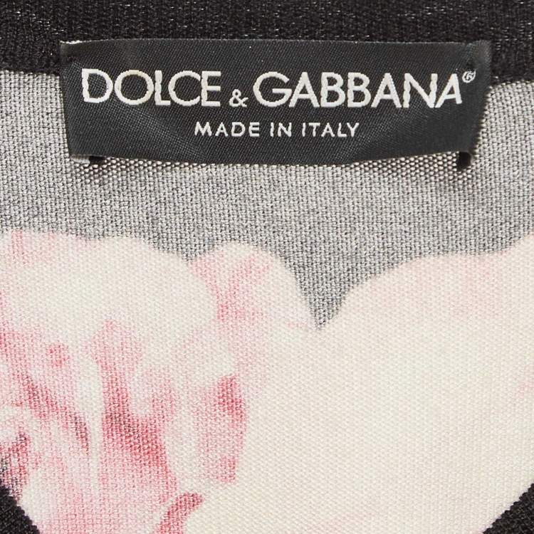 Pre Owned Dolce & Gabbana Black Floral Print Knit Button Front Cardigan S