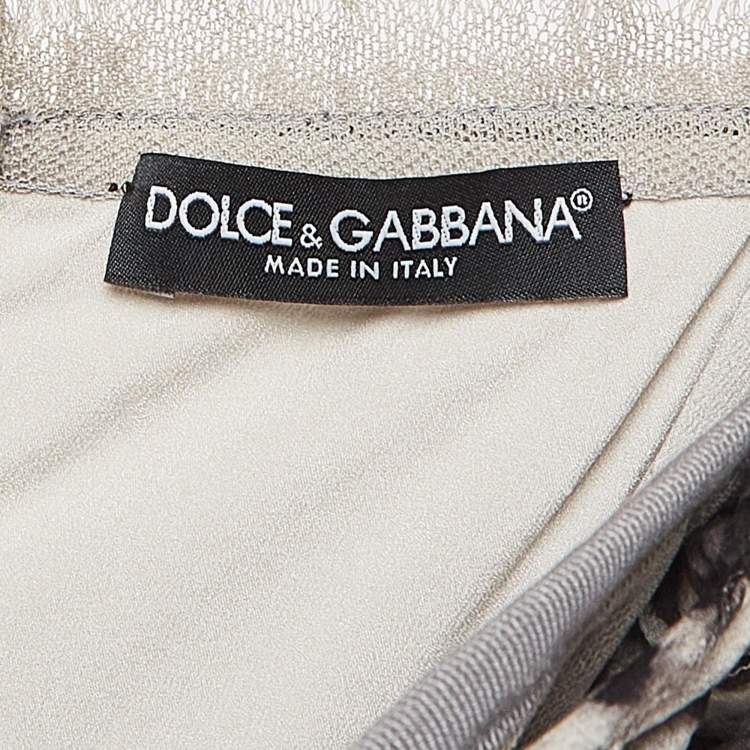 مملوكة مسبقًا Dolce & Gabbana Grey Leopard Print Silk Ruched Midi Dress M