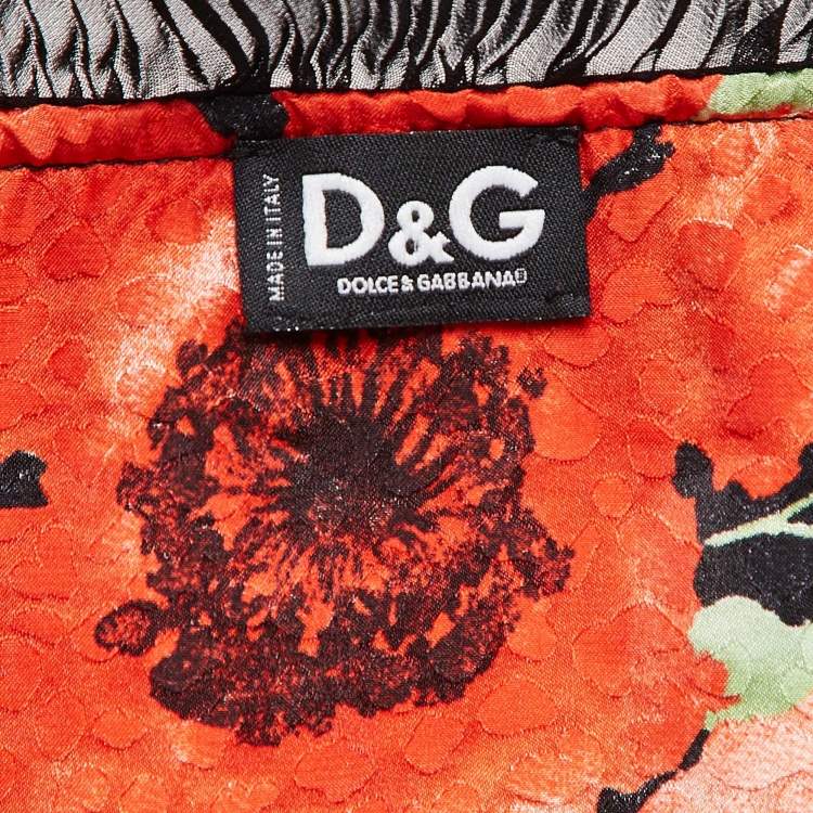 مملوكة مسبقًا Dolce & Gabbana Black Floral Print Satin Ruffled Shirt M