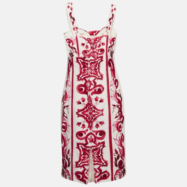 Pre Owned Dolce & Gabbana Pink Majolica Print Terry Cotton Midi Dress M