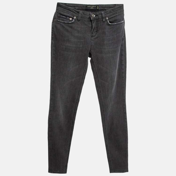 Pre Owned Dolce & Gabbana Grey Distressed Denim Jeans S Waist 26"
