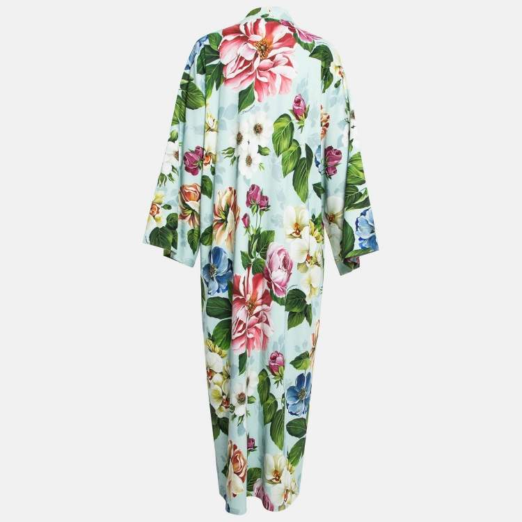 Pre Owned Dolce & Gabbana Green Floral Print Crepe Buttoned Abaya S