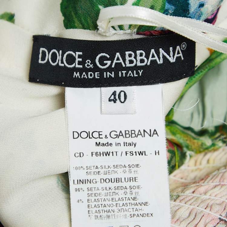 Pre Owned Dolce & Gabbana Green Floral Print Chiffon Silk Waist Tie Detail Maxi Dress S