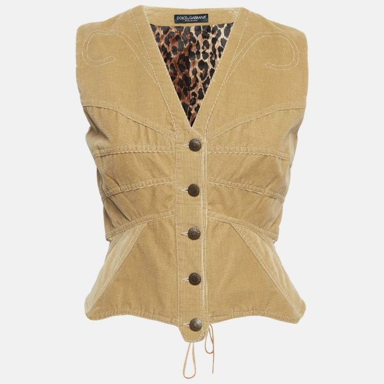 Pre Owned Dolce & Gabbana Tan Corduroy Lace-Up Vest M