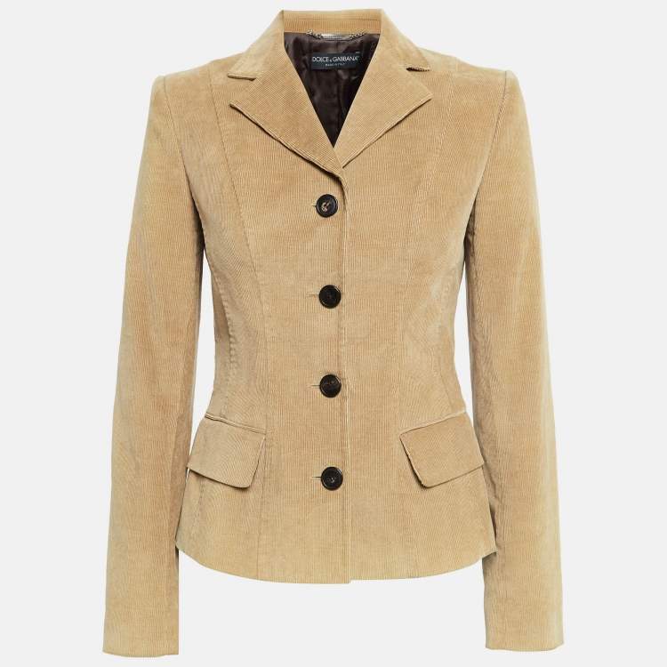 Pre Owned Dolce & Gabbana Vintage Tan Corduroy Button Front Jacket M